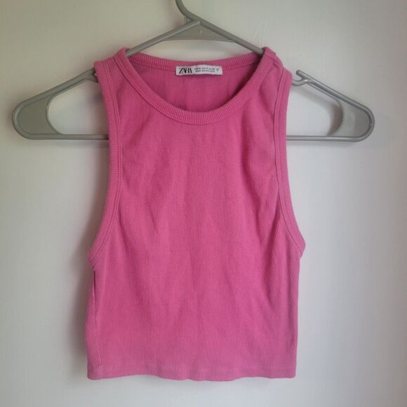 ZARA Bright Pink Crop Tank Top Size Medium M - Picture 1 of 4